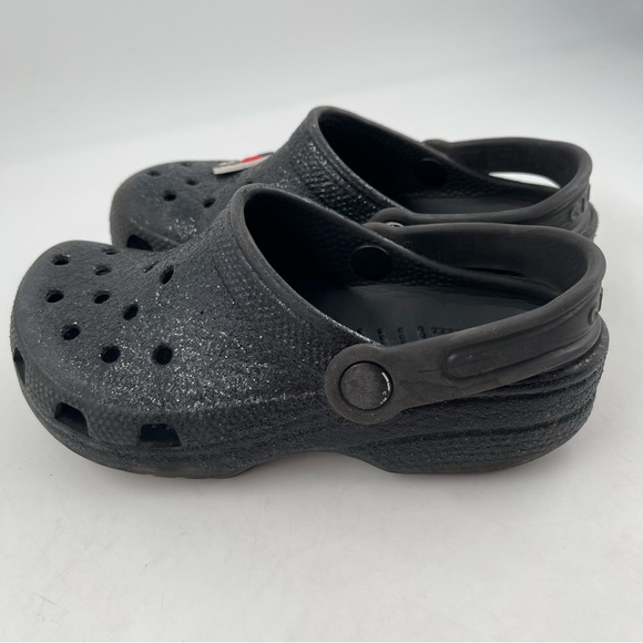 Crocs Unisex Kids Classic Black Glitter Clog Mules Shoes - Size 1 Youth - Picture 10 of 12